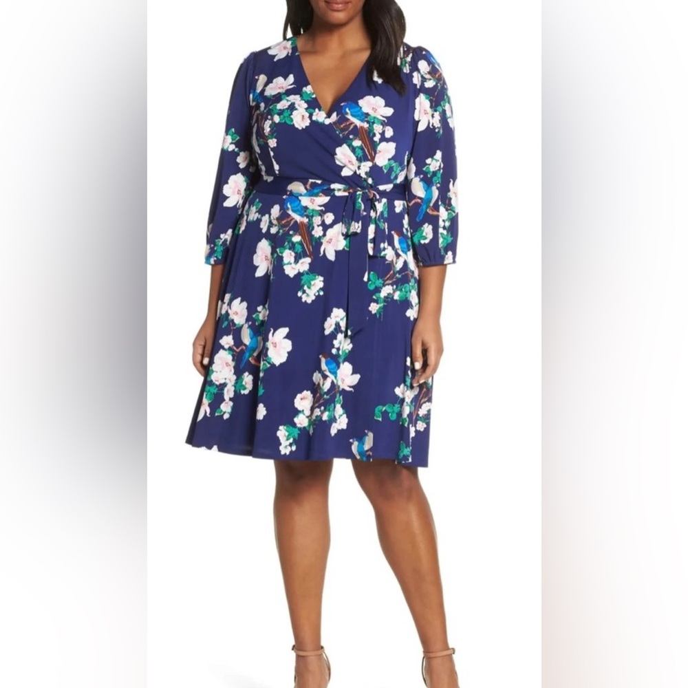 Eliza J Wrap Dress Floral Bird Print NWOT